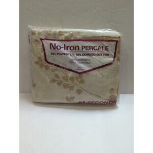 MID CENTURY NO IRON PERCALE DOUBLE FITTED SHEET WITH WHITE BUTTERFLY 54 X 76 IN.